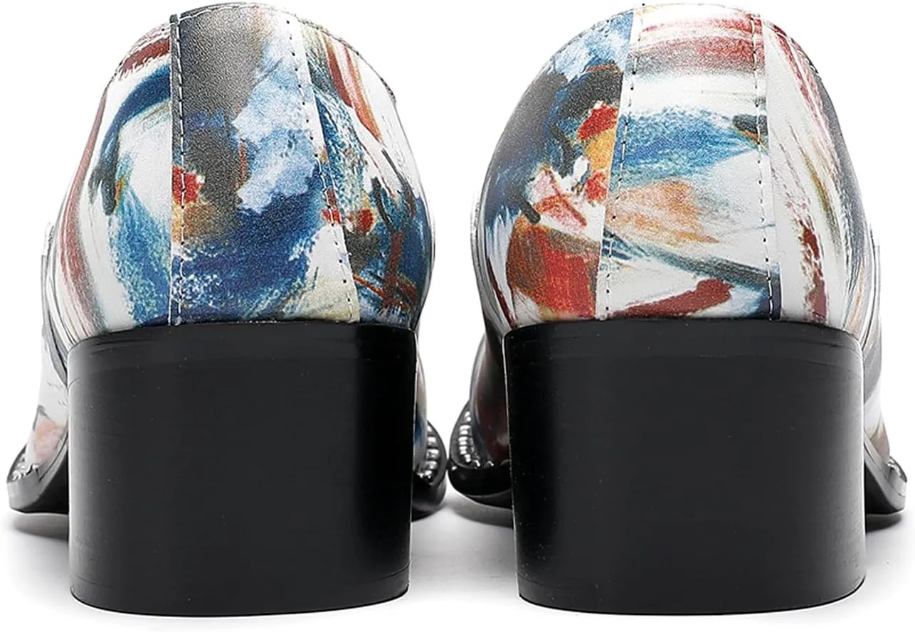 Men's Dress Caual Slip-On Shoes with Metallic Toe – Fashionable Colorful Art Print Penny Loafers with Unique Artistic Design for Casual, Party, Ballroom & Bar Formal Wear