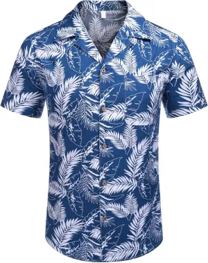 Men's Hawaiian Shirt Funky Blue Beach Printed Tropical Beach Shirt Casual Button Down Short Sleeve Floral Shirts Tops