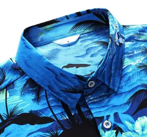 Men's Hawaiian Shirt Funky Blue Beach Printed Tropical Beach Shirt Casual Button Down Short Sleeve Floral Shirts Tops