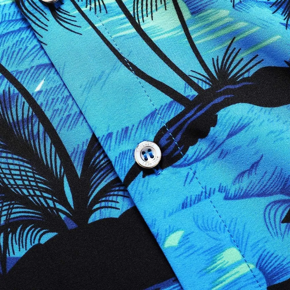 Men's Hawaiian Shirt Funky Blue Beach Printed Tropical Beach Shirt Casual Button Down Short Sleeve Floral Shirts Tops