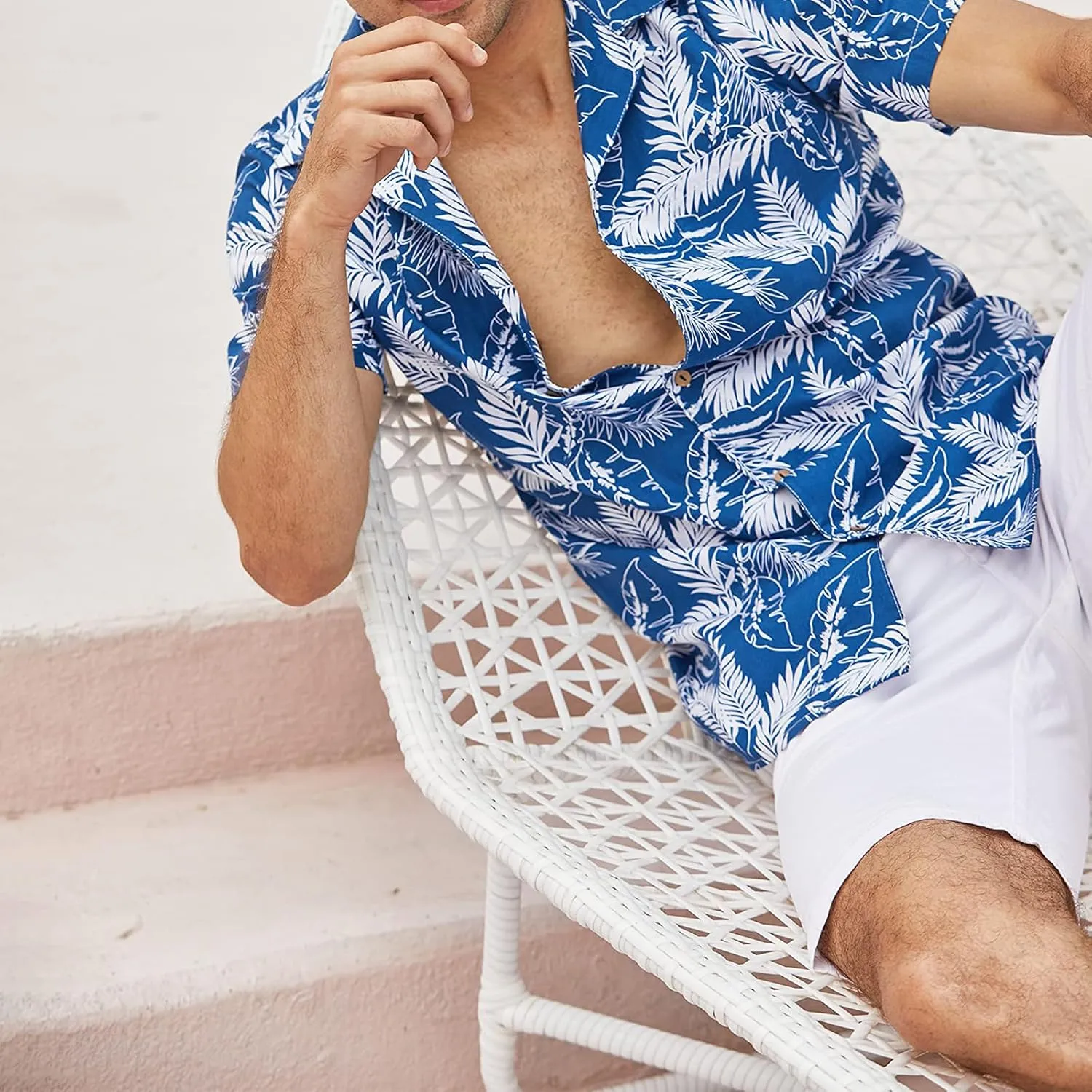 Men's Hawaiian Shirt Funky Blue Beach Printed Tropical Beach Shirt Casual Button Down Short Sleeve Floral Shirts Tops