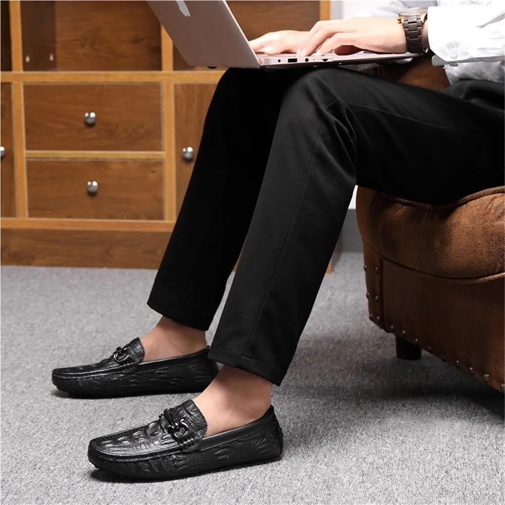 Mens Loafers Shoe Faux Crocodile Print Solid Colors Leather Anti-Slip Moccasins Shoes Lightweight Flat Heel Flexible Wedding Slip-ons