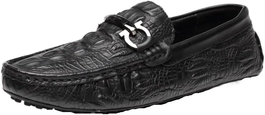 Mens Loafers Shoe Faux Crocodile Print Solid Colors Leather Anti-Slip Moccasins Shoes Lightweight Flat Heel Flexible Wedding Slip-ons