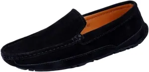 Men's Loafers Solid Color Round Toe Suede Vamp Moccasins Shoes Slip Resistant Flat Heel Lightweight Casual Walking Slip-ons