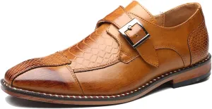 Men's Patchwork Leather Slip-On Oxford Shoes Fashion Modern Formal Leather Shoes Casual Loafers Chunky Heel Business Dress Loafer Round-Toe Low Top Formal Work Shoes