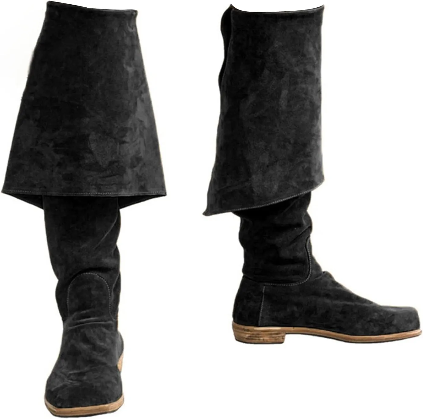 Mens Renaissance Medieval Long Boots Gothic Pirate Viking Adventure Footwear for Halloween Costume Cosplay