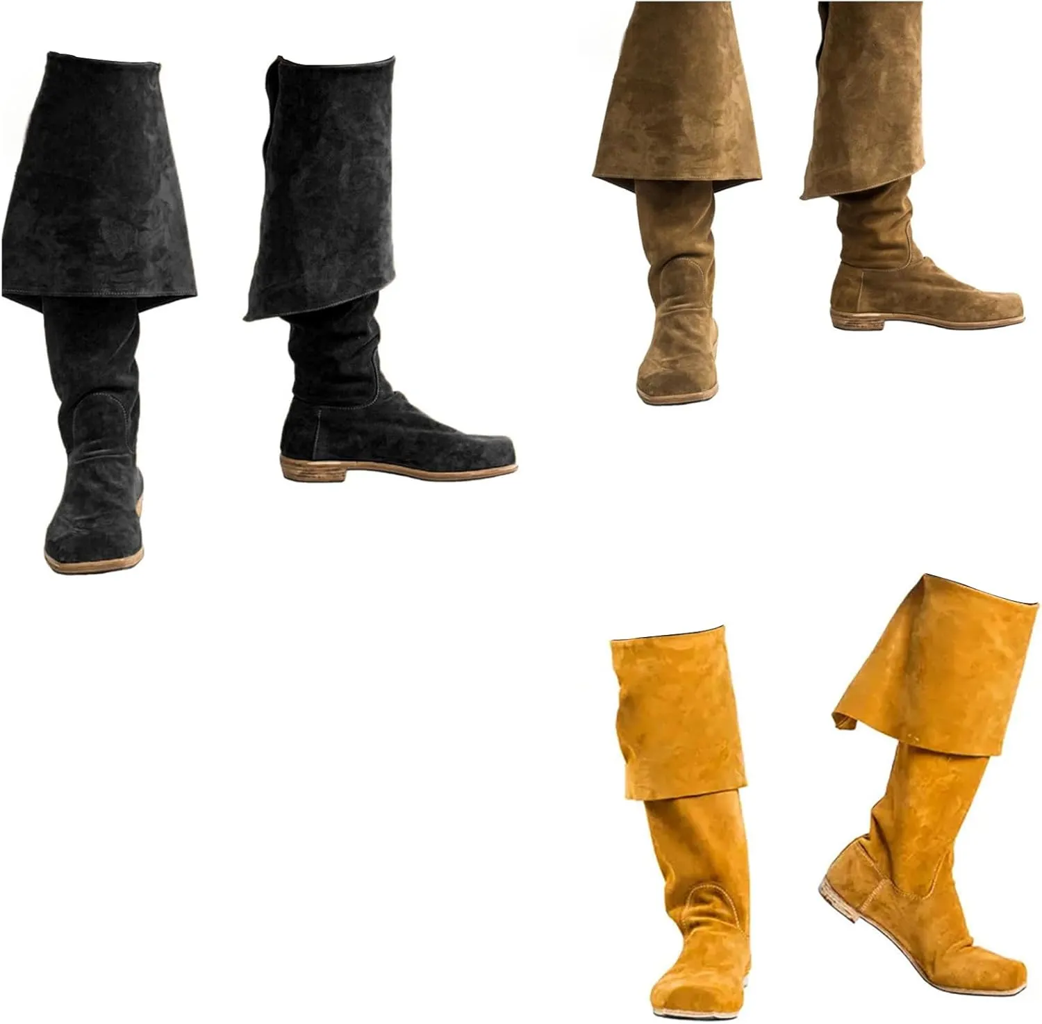Mens Renaissance Medieval Long Boots Gothic Pirate Viking Adventure Footwear for Halloween Costume Cosplay