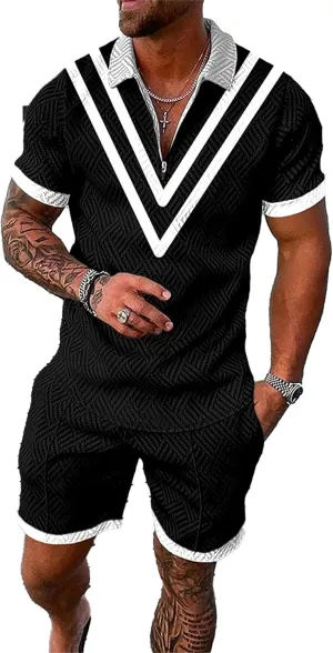 men's short sets outfits 2 piece summer tracksuit short sleeve polo shirt and shorts set casual sport suit