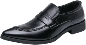 Men's Slip On Oxford Shoes Business Formal Pointed Toe Comfortable Loafers Genuine Leather Dress Shoes