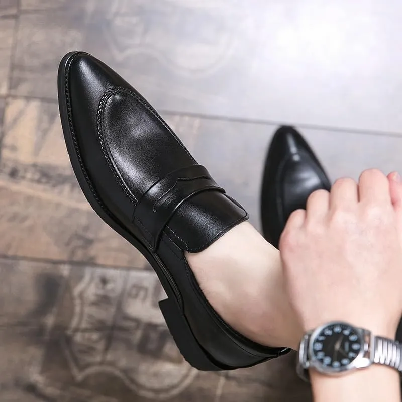 Men's Slip On Oxford Shoes Business Formal Pointed Toe Comfortable Loafers Genuine Leather Dress Shoes