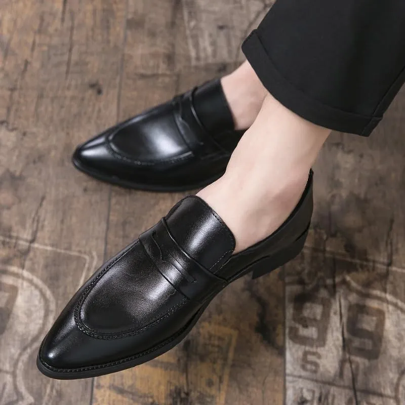 Men's Slip On Oxford Shoes Business Formal Pointed Toe Comfortable Loafers Genuine Leather Dress Shoes