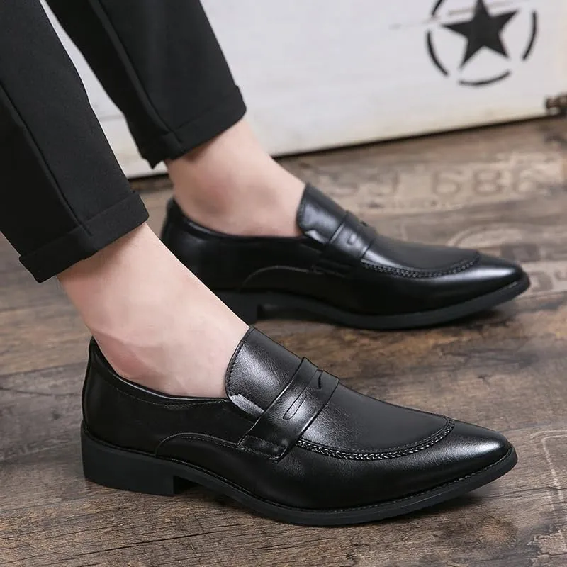 Men's Slip On Oxford Shoes Business Formal Pointed Toe Comfortable Loafers Genuine Leather Dress Shoes