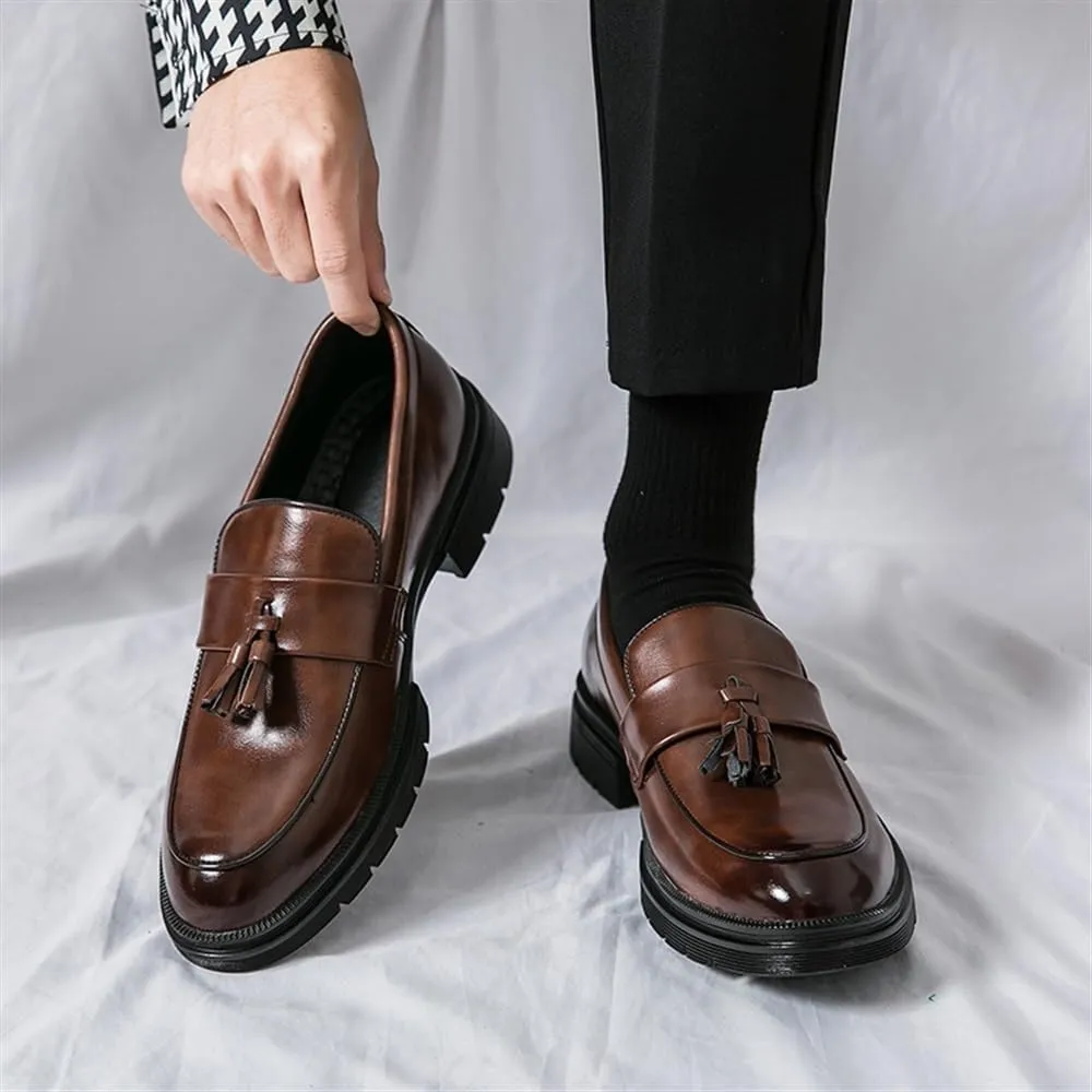Men's Slip-On Oxford Shoes, Comfortable Leather Dress Shoes, Non-Slip Orthopedic Business Loafers, Casual Walking Work Flats with Block Heel