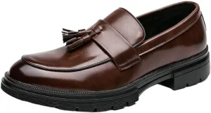 Men's Slip-On Oxford Shoes, Comfortable Leather Dress Shoes, Non-Slip Orthopedic Business Loafers, Casual Walking Work Flats with Block Heel