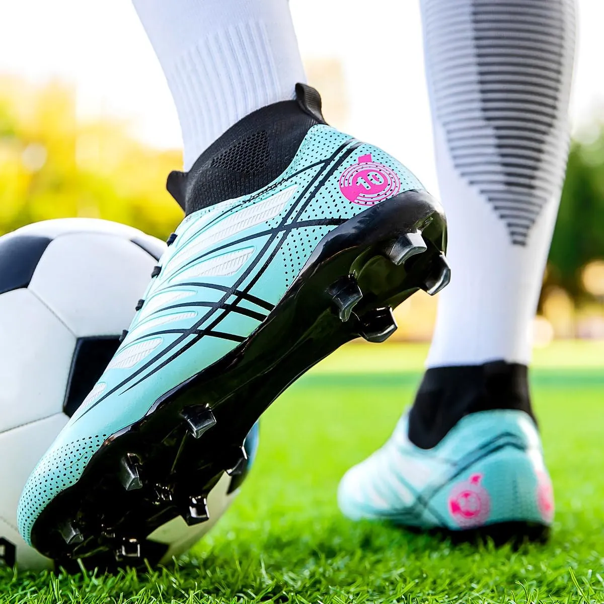 Men’s Soccer Shoes Cleats Football Boots Professional Training Outdoor Indoor Sneaker High-Top Spike Breathable Athletic