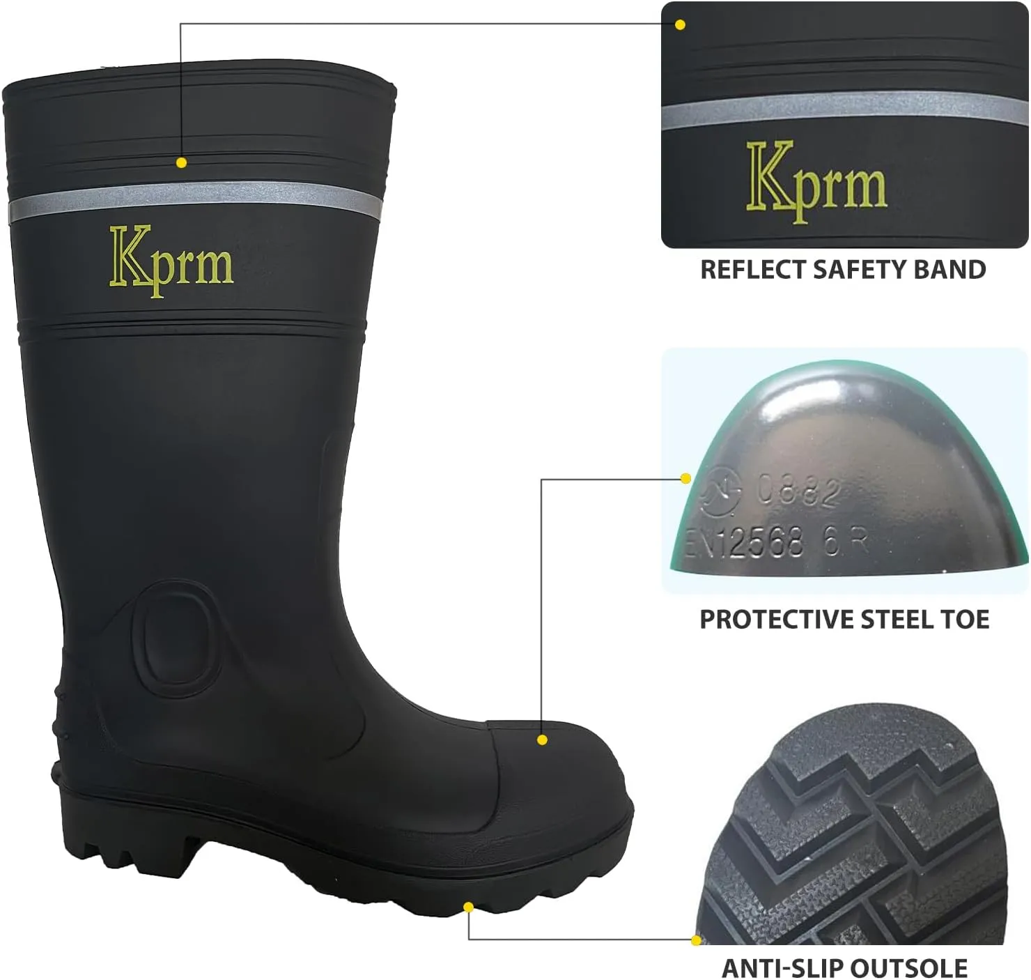 Men's Steel Toe Rain Boots PVC Rubber Boots Waterproof Fishing Boot Outdoor Non-Slip Work Boots