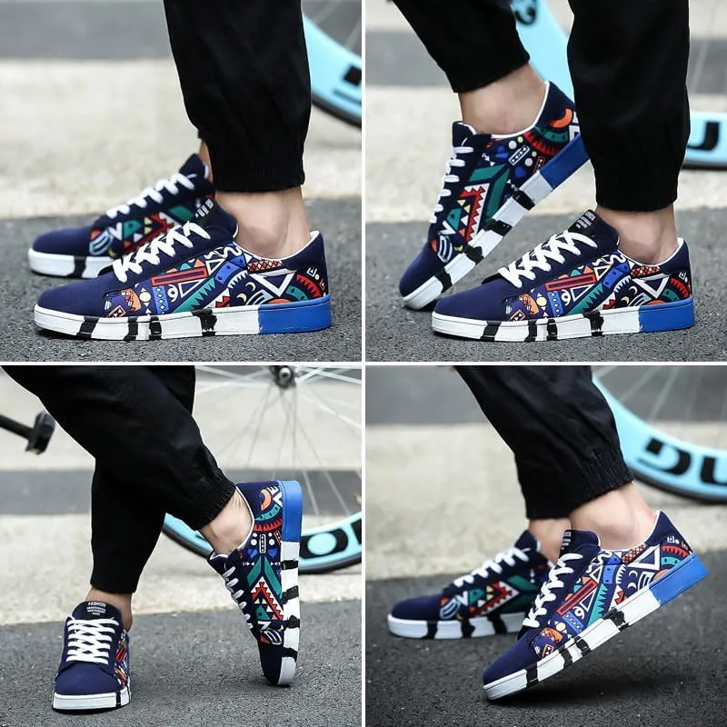 Men's Stylish Ethnic Style Low-top Skateboard Shoes, Comfortable Non-Slip Breathable lace-up Sneakers, Suitable for Men's Outdoor Sports Shoes
