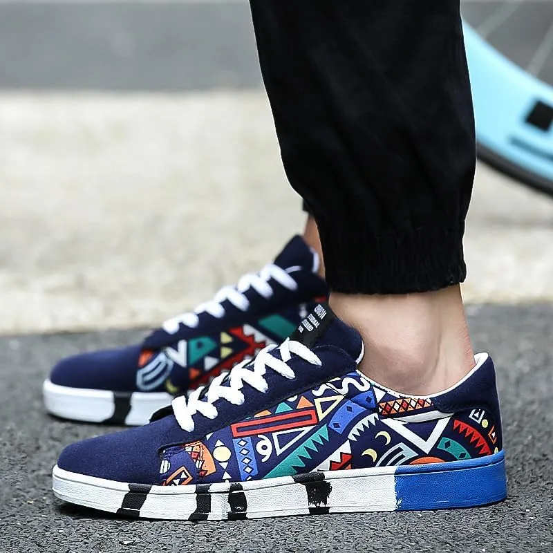 Men's Stylish Ethnic Style Low-top Skateboard Shoes, Comfortable Non-Slip Breathable lace-up Sneakers, Suitable for Men's Outdoor Sports Shoes