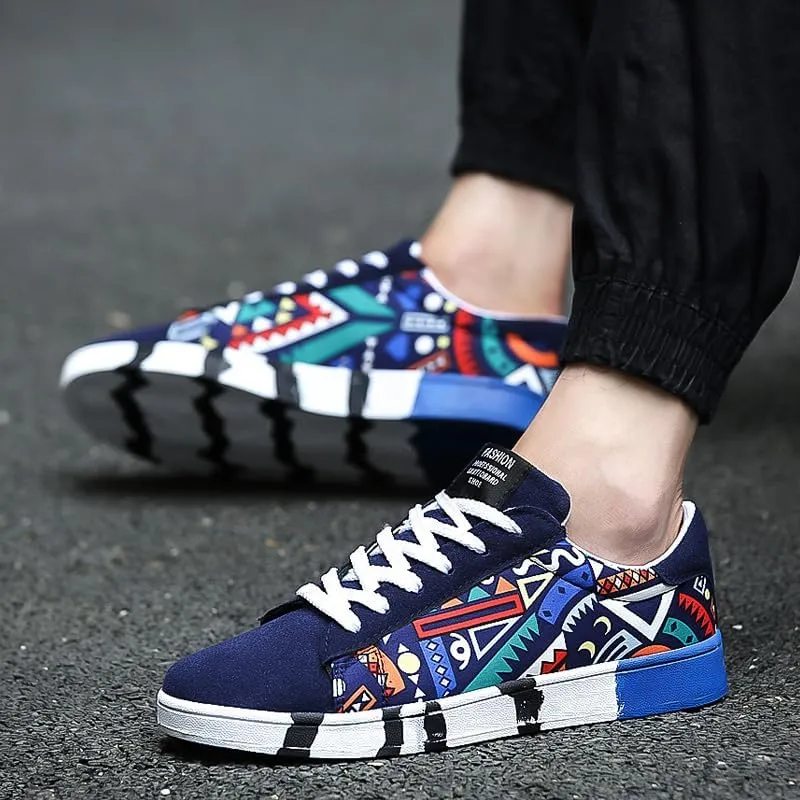 Men's Stylish Ethnic Style Low-top Skateboard Shoes, Comfortable Non-Slip Breathable lace-up Sneakers, Suitable for Men's Outdoor Sports Shoes
