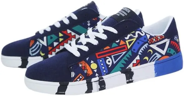 Men's Stylish Ethnic Style Low-top Skateboard Shoes, Comfortable Non-Slip Breathable lace-up Sneakers, Suitable for Men's Outdoor Sports Shoes