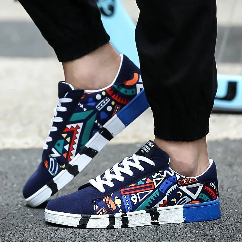 Men's Stylish Ethnic Style Low-top Skateboard Shoes, Comfortable Non-Slip Breathable lace-up Sneakers, Suitable for Men's Outdoor Sports Shoes