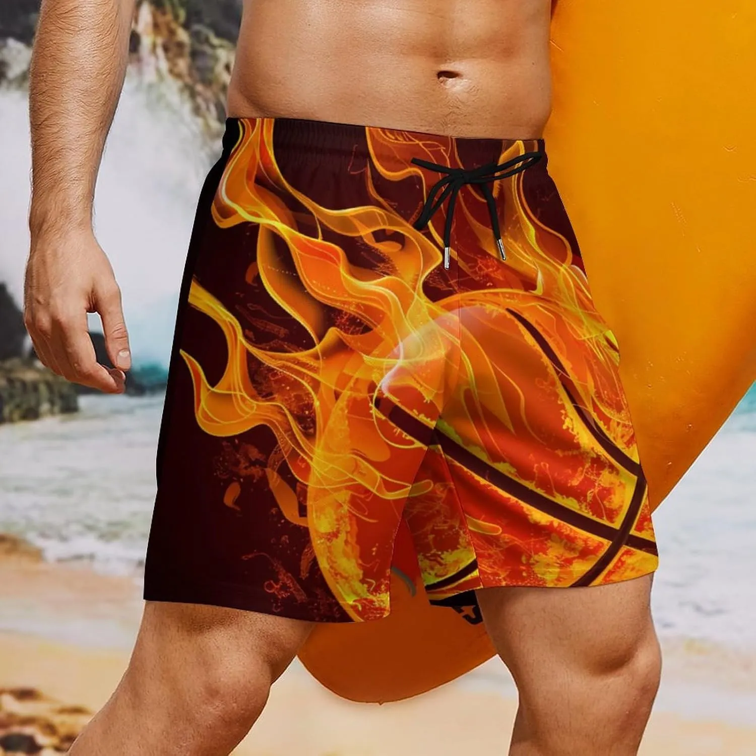 Mens Swim Trunks USA with Ribbons Men's Board Shorts with Compression Liner Quick Dry 4 Pockets