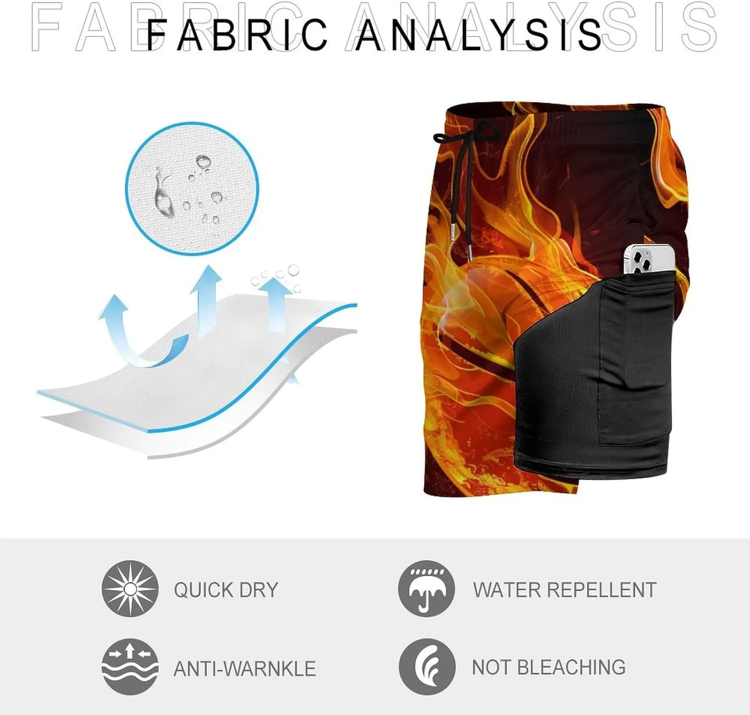 Mens Swim Trunks USA with Ribbons Men's Board Shorts with Compression Liner Quick Dry 4 Pockets