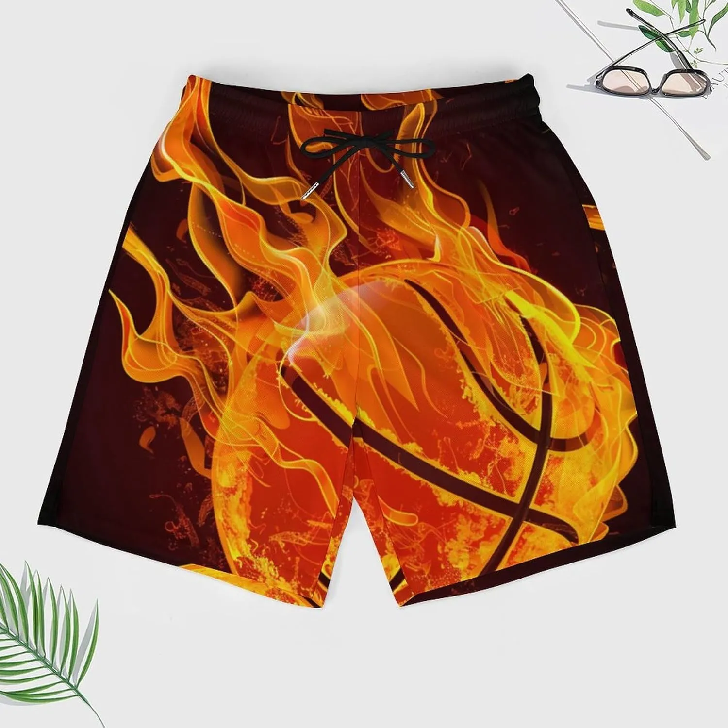 Mens Swim Trunks USA with Ribbons Men's Board Shorts with Compression Liner Quick Dry 4 Pockets