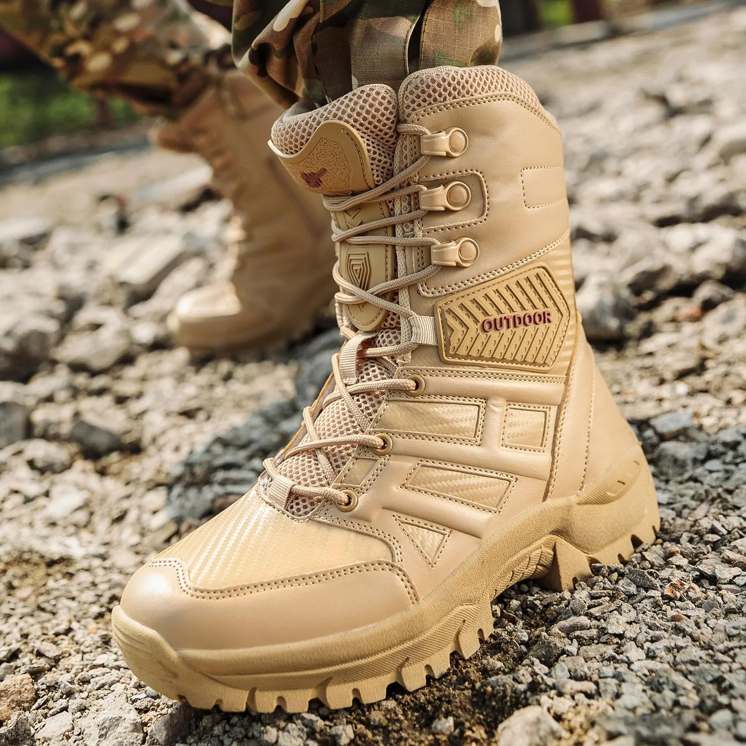 Men's Tactical Military Work Boots Side Zipper Lightweight Outdoor Motorcycle Boots Waterproof Combat Army Boots for Men