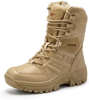 Men's Tactical Military Work Boots Side Zipper Lightweight Outdoor Motorcycle Boots Waterproof Combat Army Boots for Men