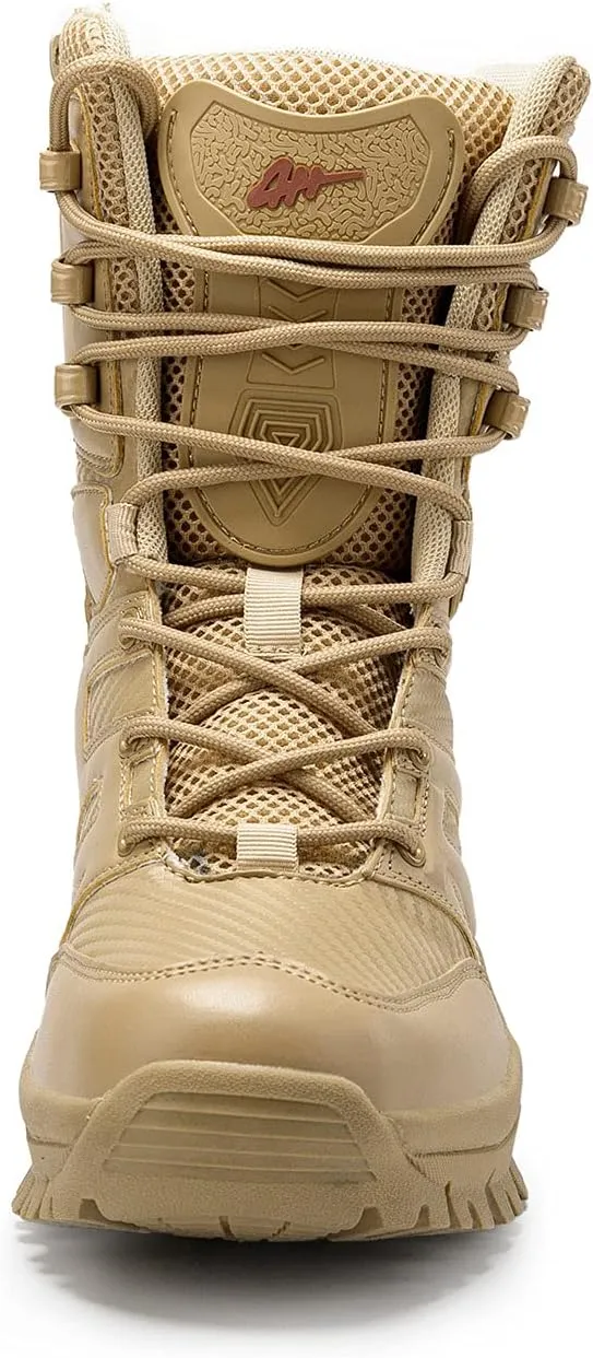 Men's Tactical Military Work Boots Side Zipper Lightweight Outdoor Motorcycle Boots Waterproof Combat Army Boots for Men