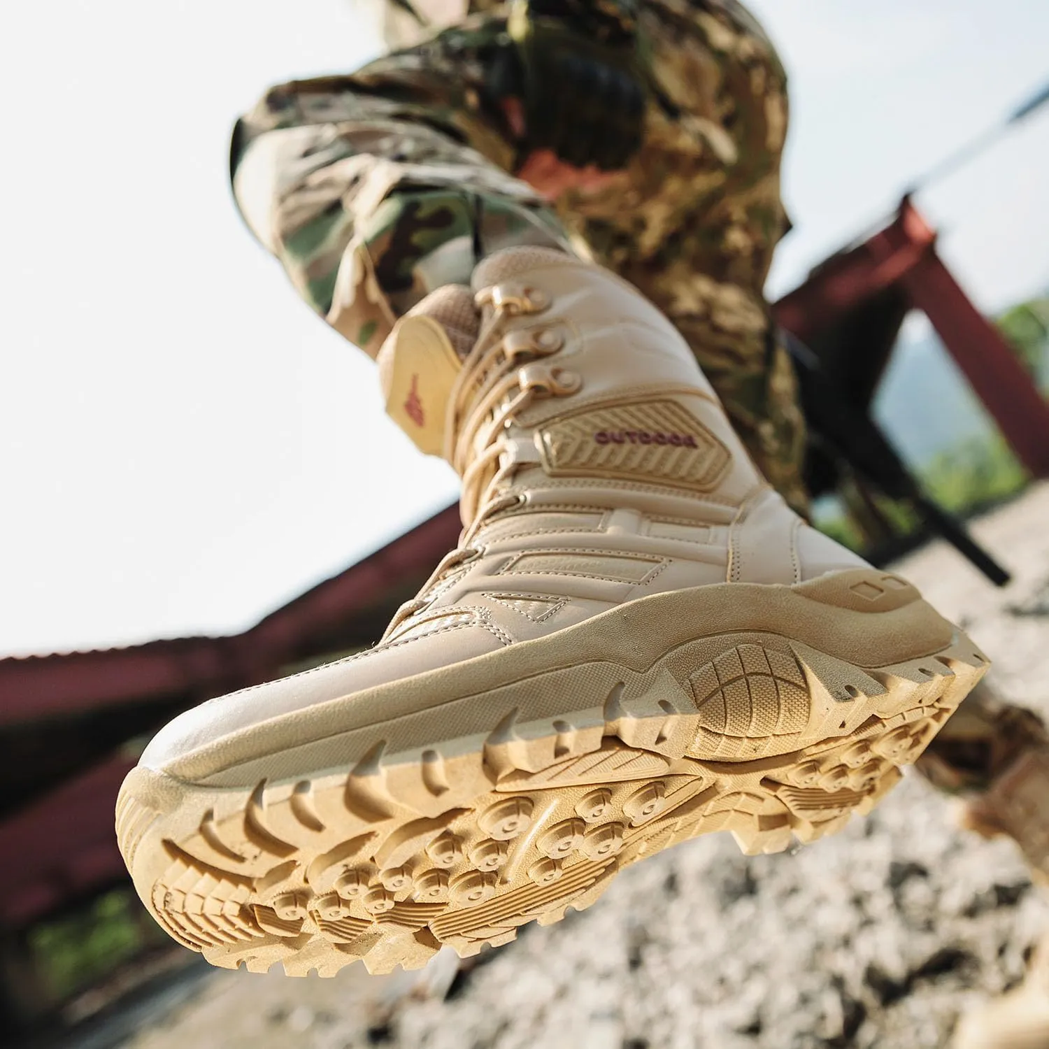 Men's Tactical Military Work Boots Side Zipper Lightweight Outdoor Motorcycle Boots Waterproof Combat Army Boots for Men