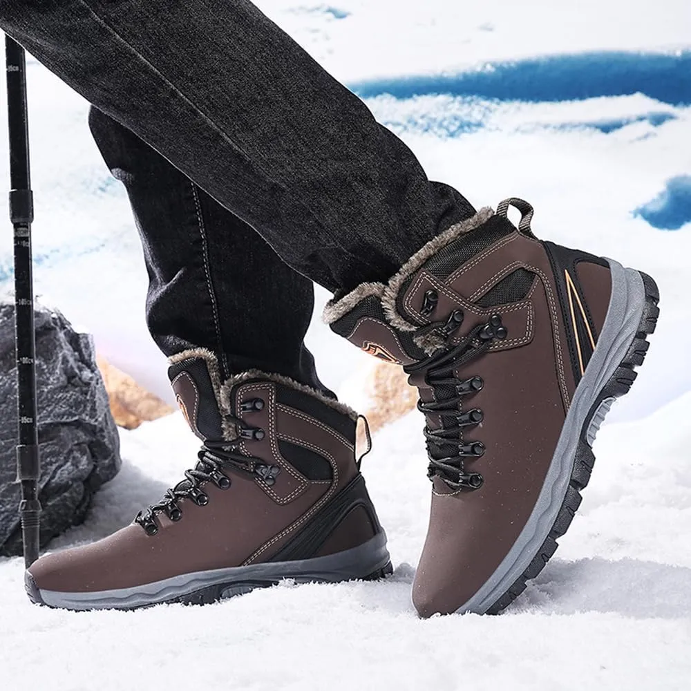 Men's Warm Winter Snow Boots for Hiking: Water Resistant Work Ankle Shoes for Outdoor - Non Slip Trekking Boot for Men