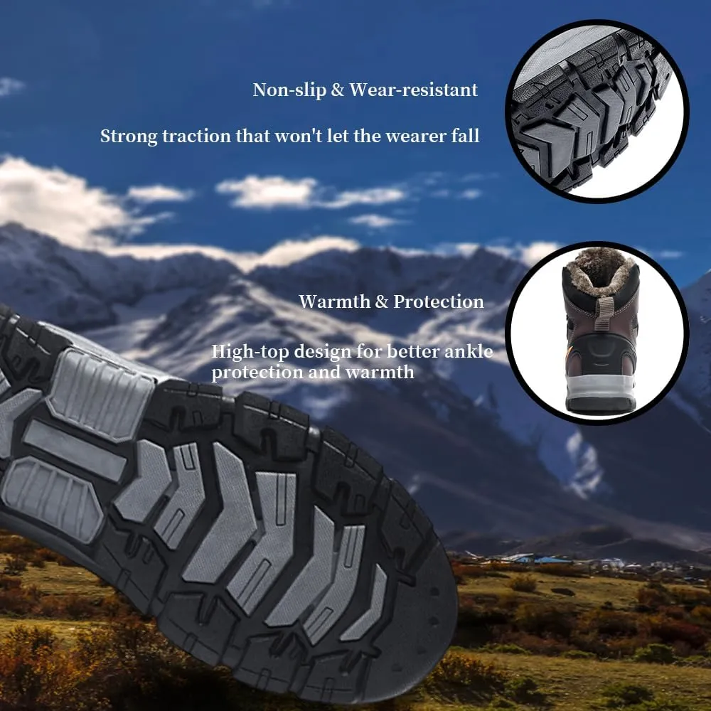 Men's Warm Winter Snow Boots for Hiking: Water Resistant Work Ankle Shoes for Outdoor - Non Slip Trekking Boot for Men