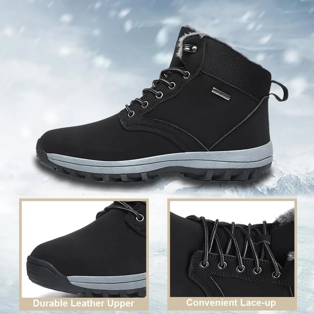 Men's Warm Winter Snow Boots for Hiking: Water Resistant Work Ankle Shoes for Outdoor - Non Slip Trekking Boot for Men