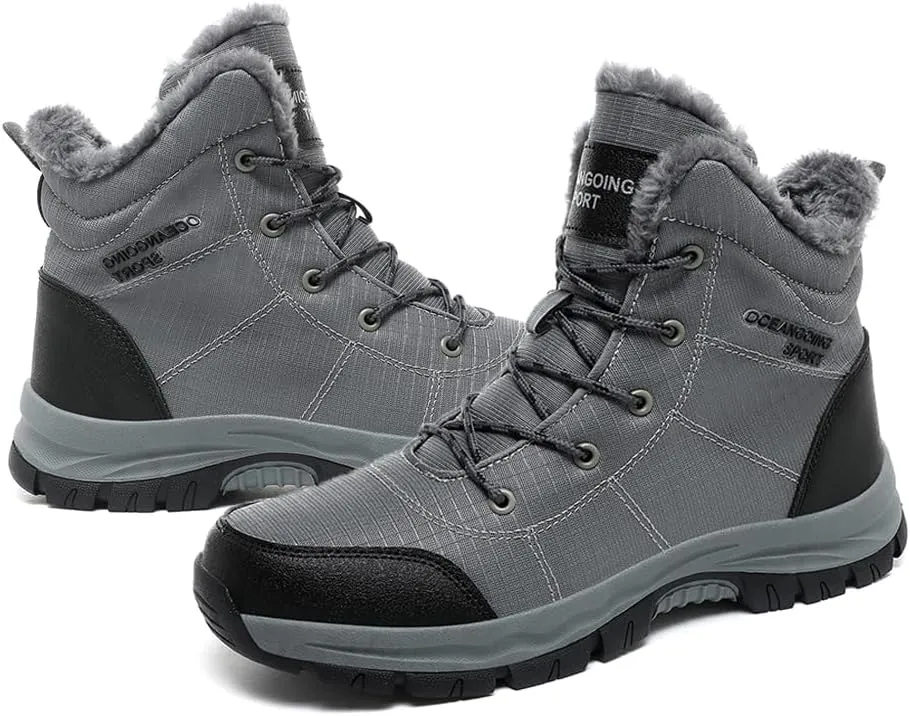 Men's Warm Winter Snow Boots for Hiking: Water Resistant Work Ankle Shoes for Outdoor - Non Slip Trekking Boot for Men