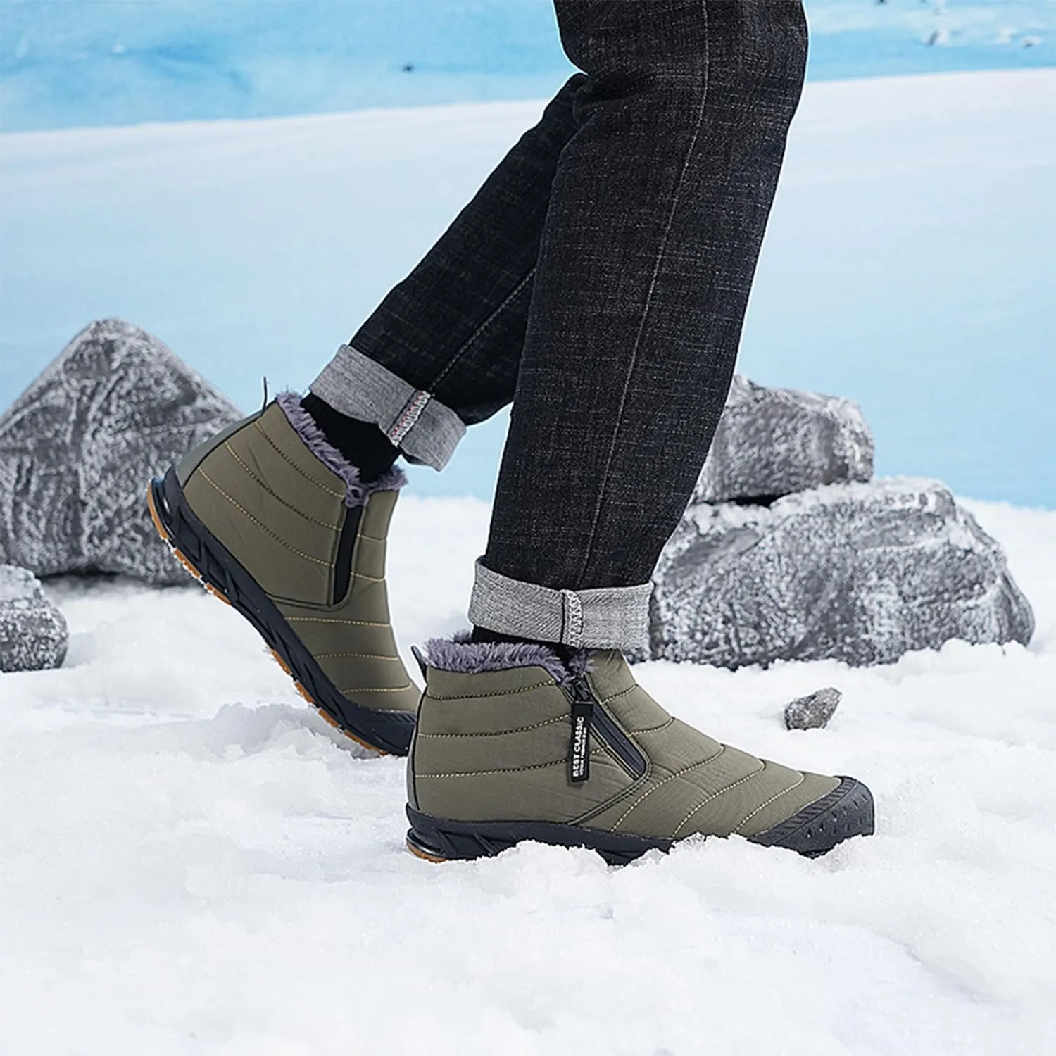Men's Waterproof Snow Boots Warm Winter Boots Fur Lined Booties Non-Slip Lightweight Winter Shoes