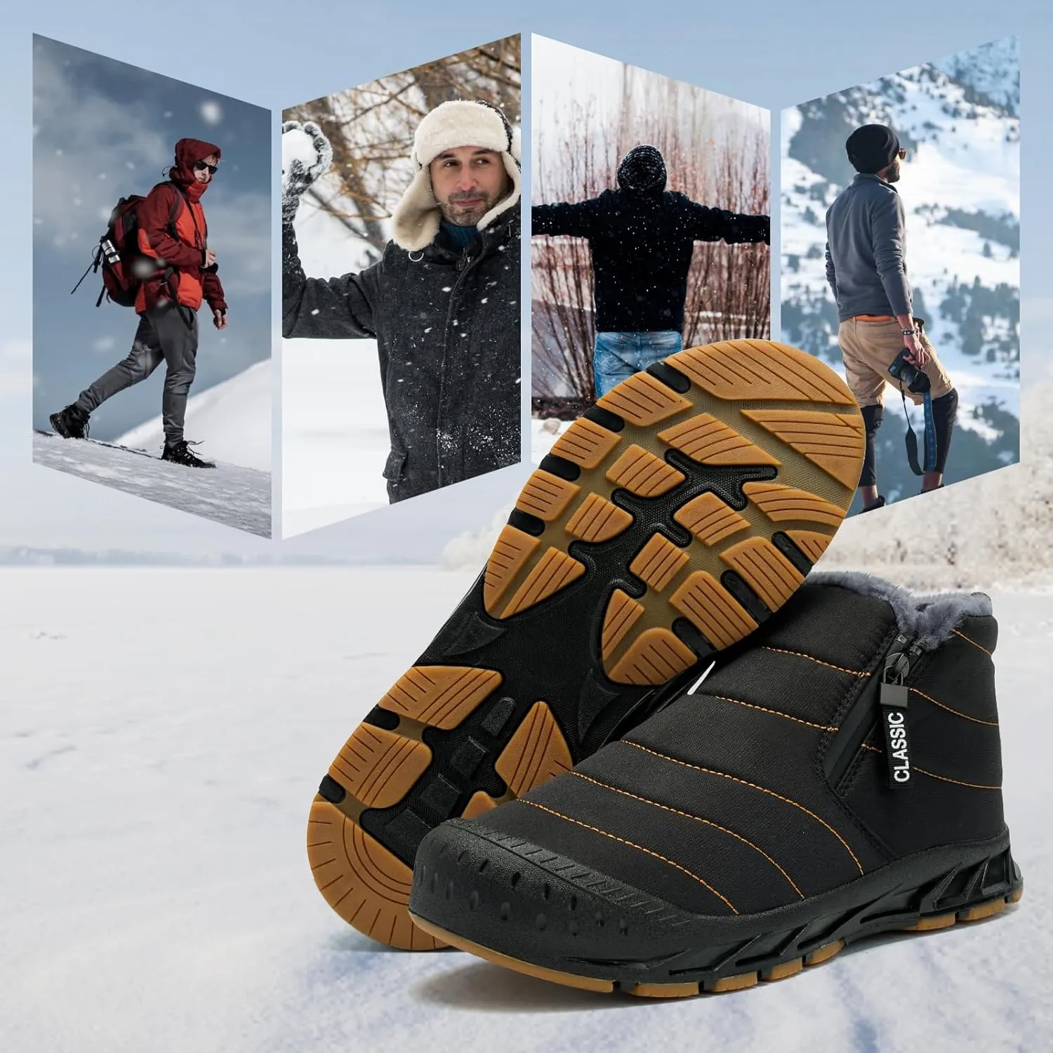 Men's Waterproof Snow Boots Warm Winter Boots Fur Lined Booties Non-Slip Lightweight Winter Shoes