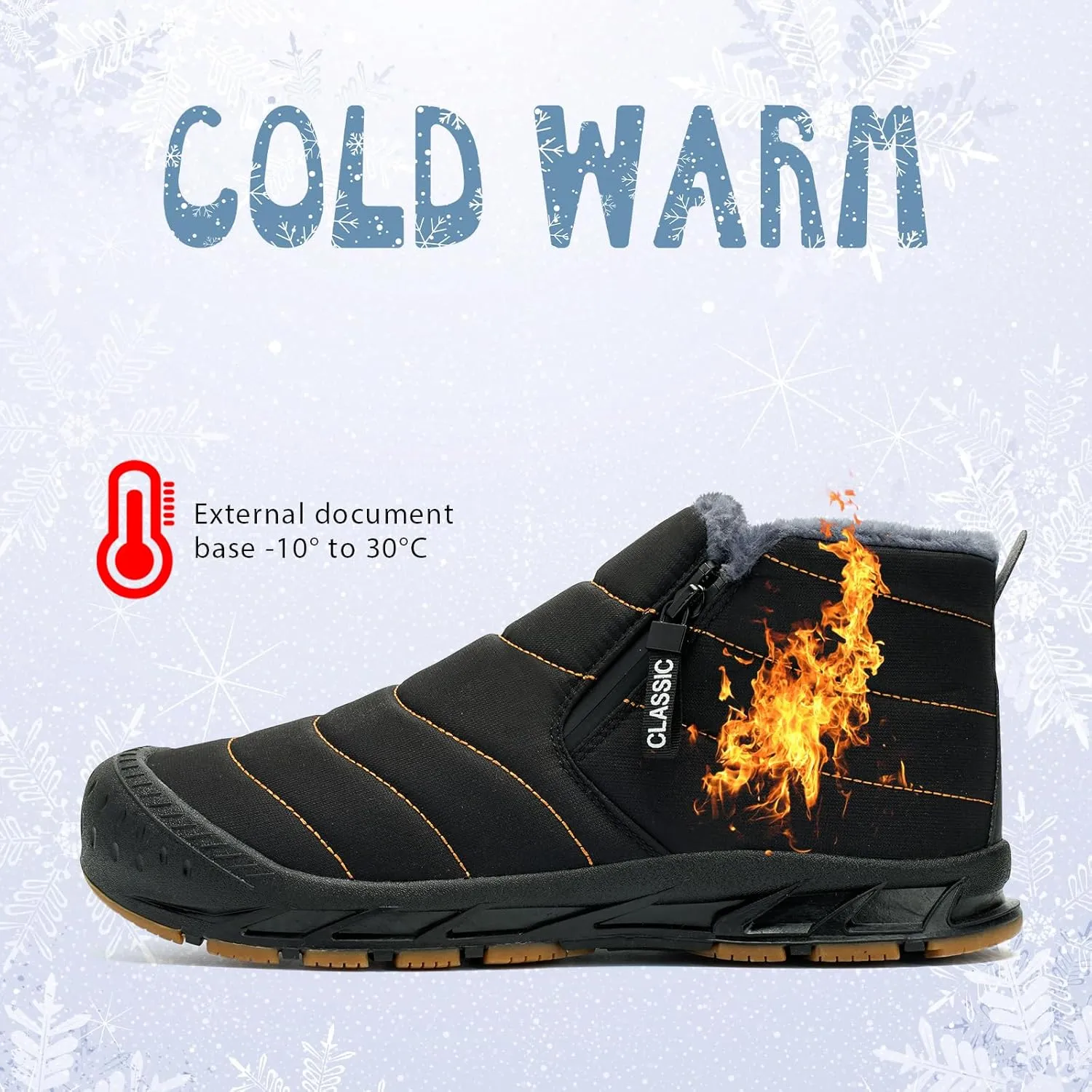 Men's Waterproof Snow Boots Warm Winter Boots Fur Lined Booties Non-Slip Lightweight Winter Shoes