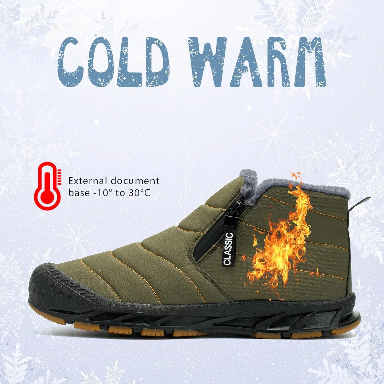 Men's Waterproof Snow Boots Warm Winter Boots Fur Lined Booties Non-Slip Lightweight Winter Shoes