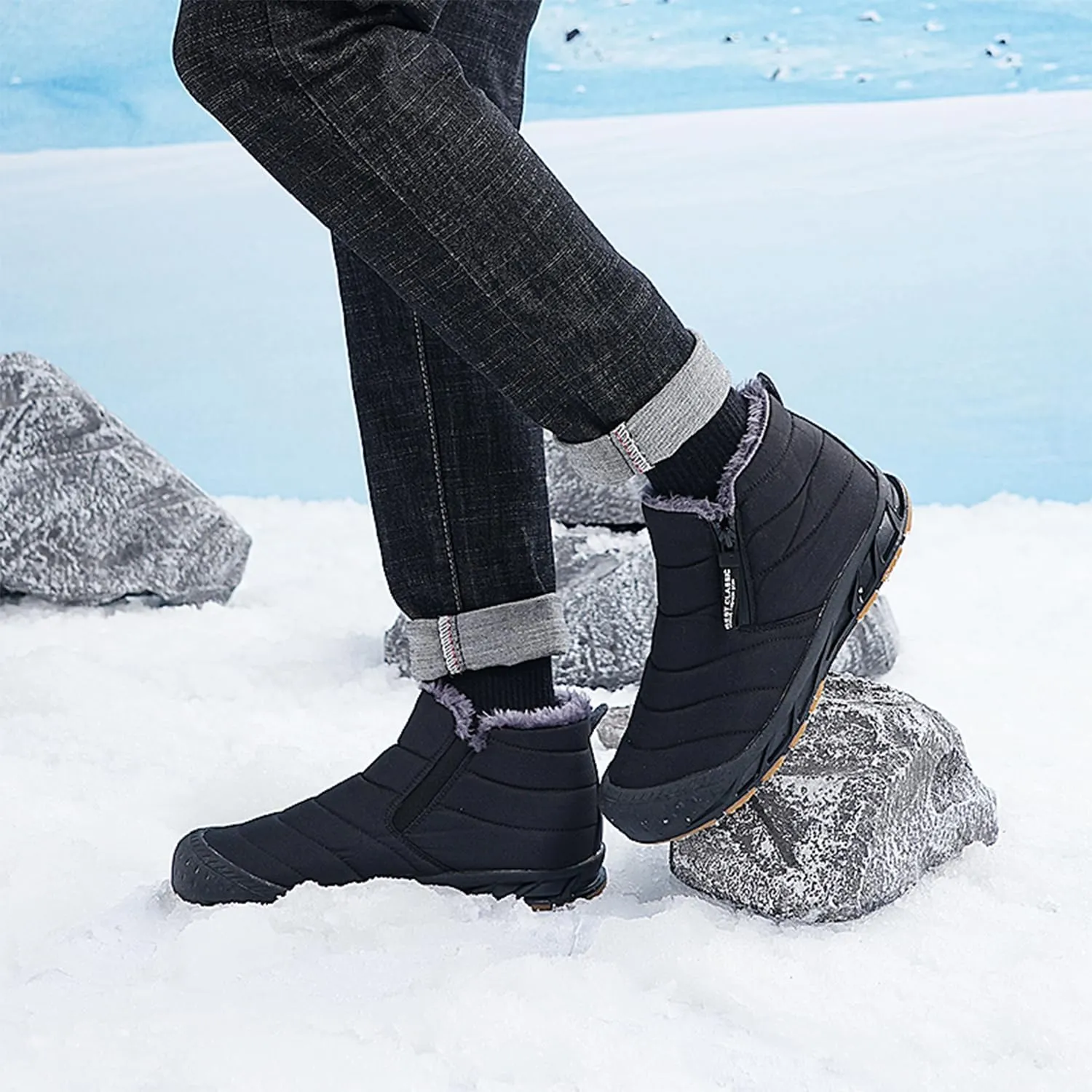 Men's Waterproof Snow Boots Warm Winter Boots Fur Lined Booties Non-Slip Lightweight Winter Shoes