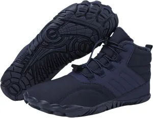 Mens Winter Barefoot Hiking Boots Slip-On Warm Zero Drop Snow Boots with Wide Toe Box Ankle Bootie Cut Minimalist Waterproof Five-Finger Sneakers for Hiking Walking Outdoor Adventures Unisex Design