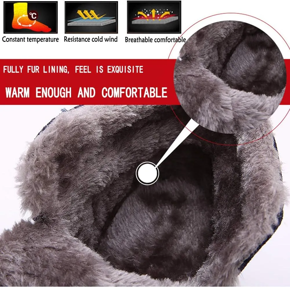 Mens Winter Snow Boots Fur Lined Warm Ankle Booties Waterproof Slip-on Sneakers Lightweight High Top Outdoor Shoes
