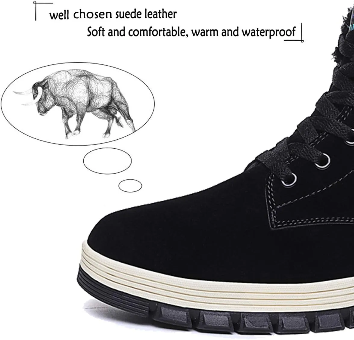 Mens Winter Snow Boots Fur Lined Warm Ankle Booties Waterproof Slip-on Sneakers Lightweight High Top Outdoor Shoes