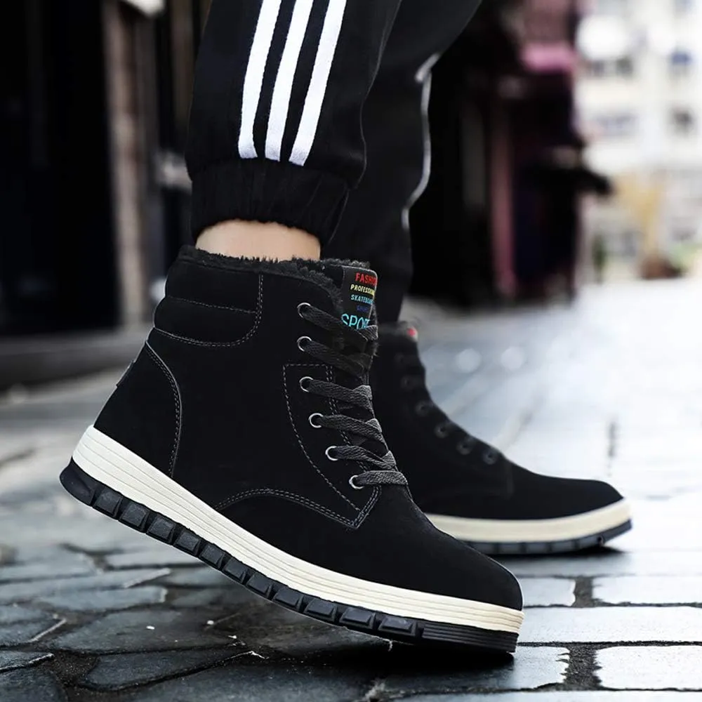 Mens Winter Snow Boots Fur Lined Warm Ankle Booties Waterproof Slip-on Sneakers Lightweight High Top Outdoor Shoes