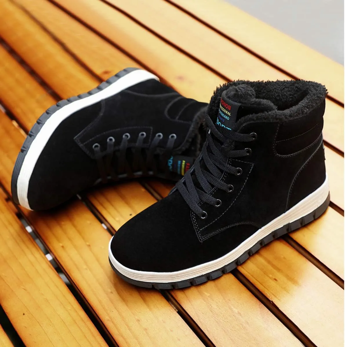 Mens Winter Snow Boots Fur Lined Warm Ankle Booties Waterproof Slip-on Sneakers Lightweight High Top Outdoor Shoes