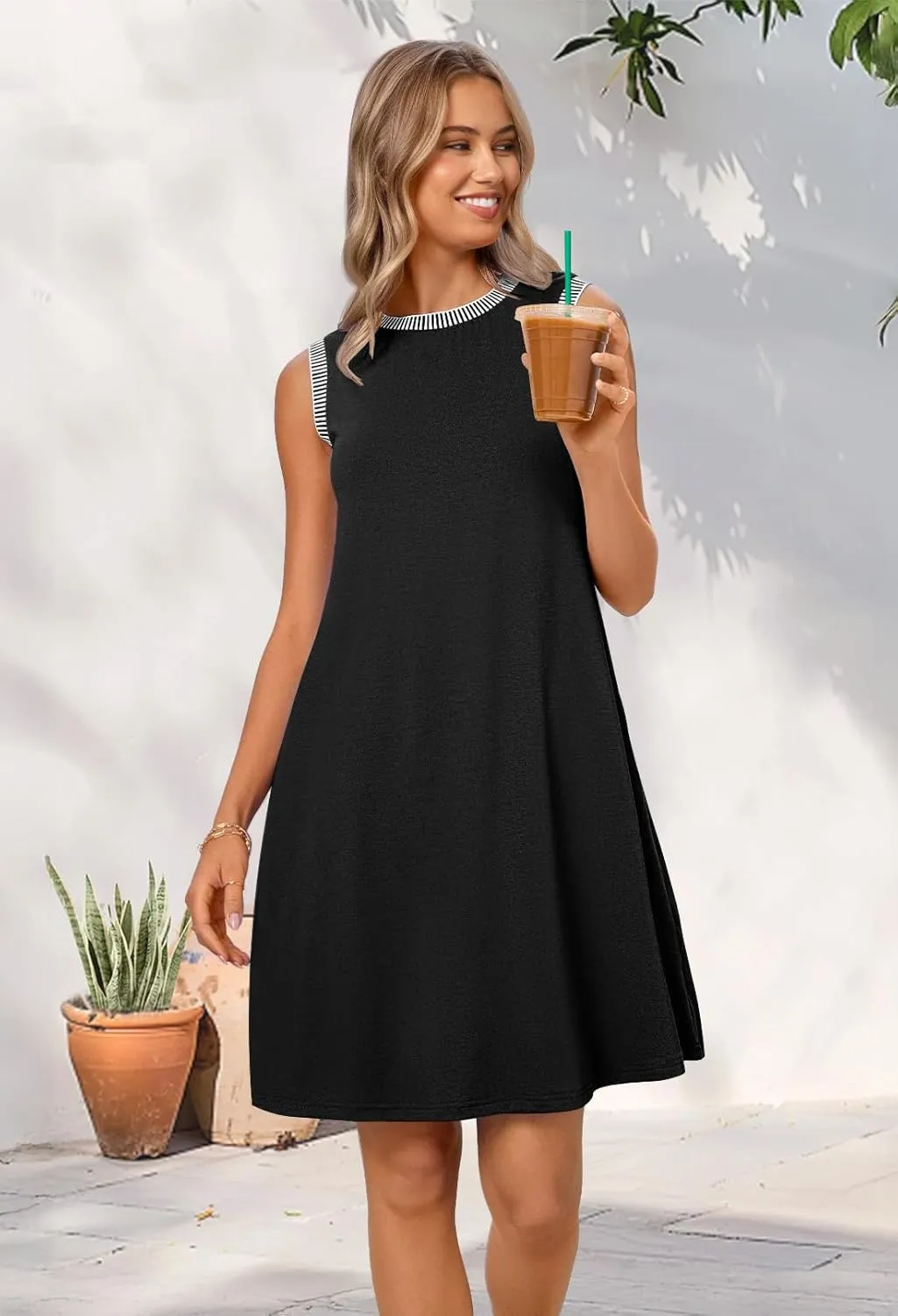 MEROKEETY Women's 2025 Summer Spring Casual Sundress Beach Vacation Sleeveless Tank Crewneck Coverup Mini Dresses