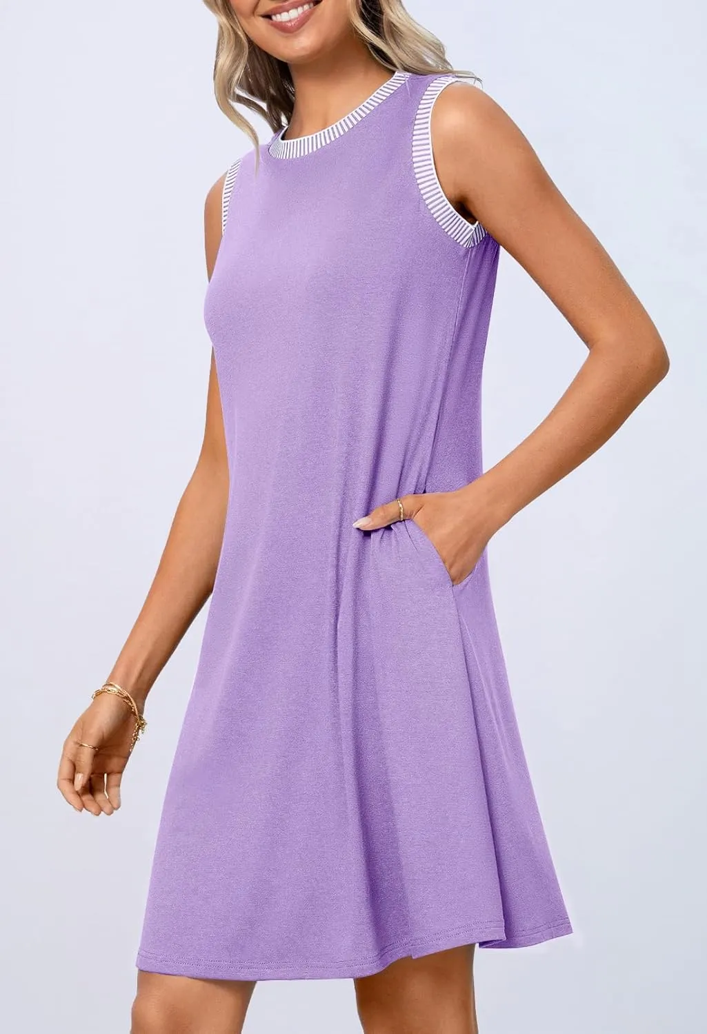 MEROKEETY Women's 2025 Summer Spring Casual Sundress Beach Vacation Sleeveless Tank Crewneck Coverup Mini Dresses