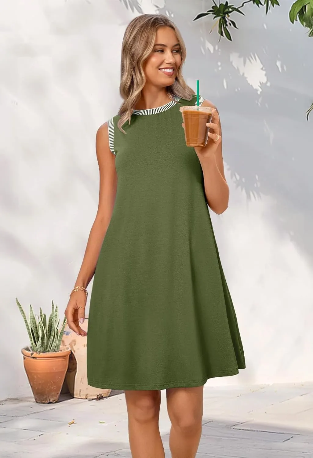 MEROKEETY Women's 2025 Summer Spring Casual Sundress Beach Vacation Sleeveless Tank Crewneck Coverup Mini Dresses