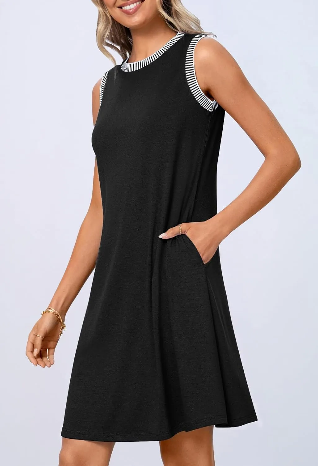 MEROKEETY Women's 2025 Summer Spring Casual Sundress Beach Vacation Sleeveless Tank Crewneck Coverup Mini Dresses